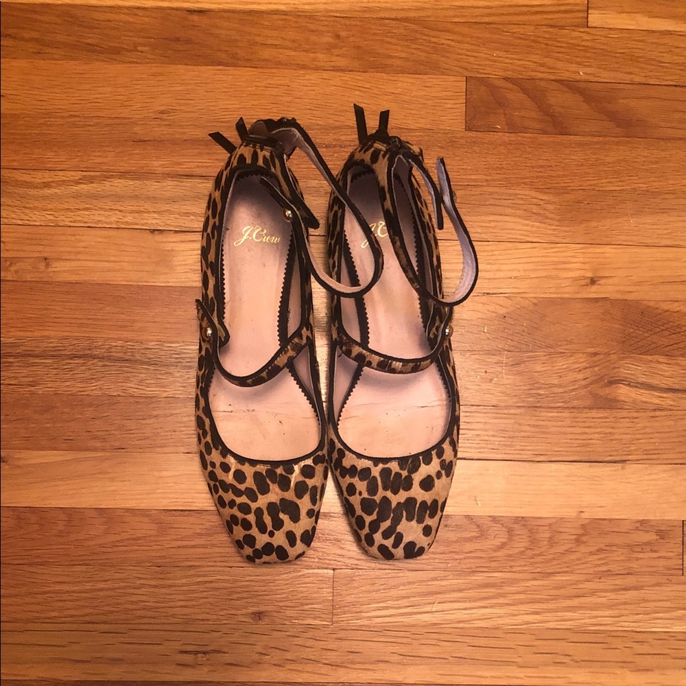 J. Crew Leopard-Print Mary Jane Flats in Tan and Black